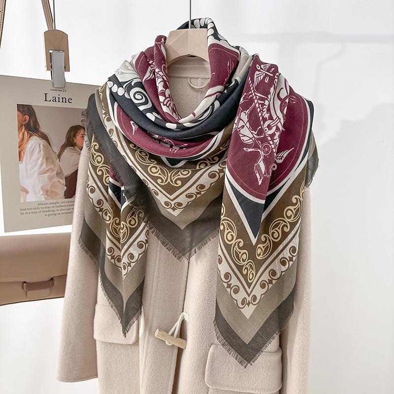Travel photography with retro niche thin shawl spring niche design sense 130 dismantling beard printing square scarf