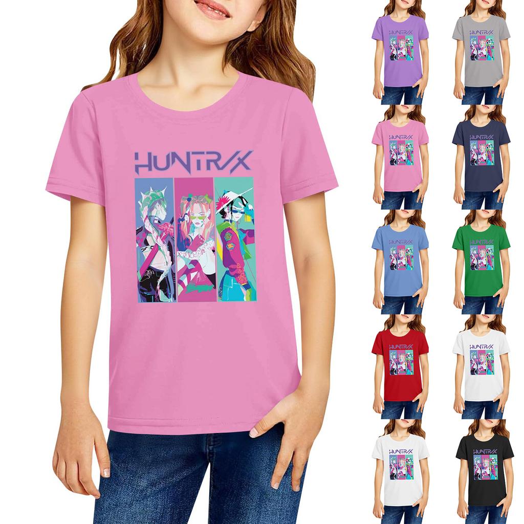 Fashionable Round Neck Short Sleeve Work Clothes Printed Tops For KID Summer Tops