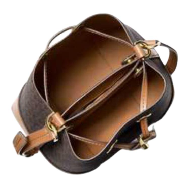 Michael Kors Mk Mercer Vintage Commuter Patchwork Logo Print Leather Bucket Bag Women bags Acorn-Brown 32S0GZ5C0B-BRN-ACORN