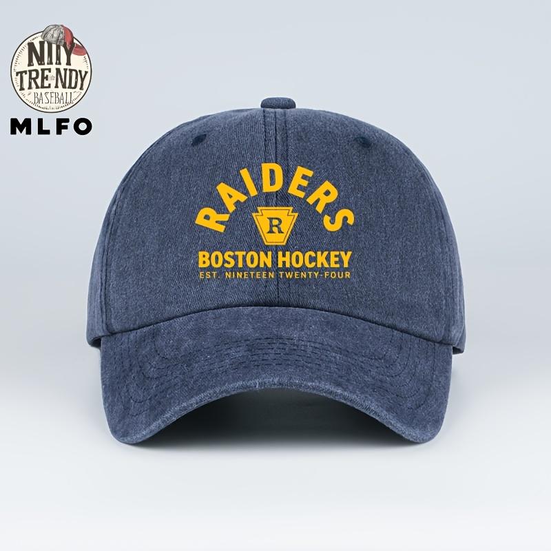 MLFO Men Suitable for Boston Hockey Print Baseball Cap Retro Washed Curved Brim Adjustable Cap with Raiders Lightweight Br