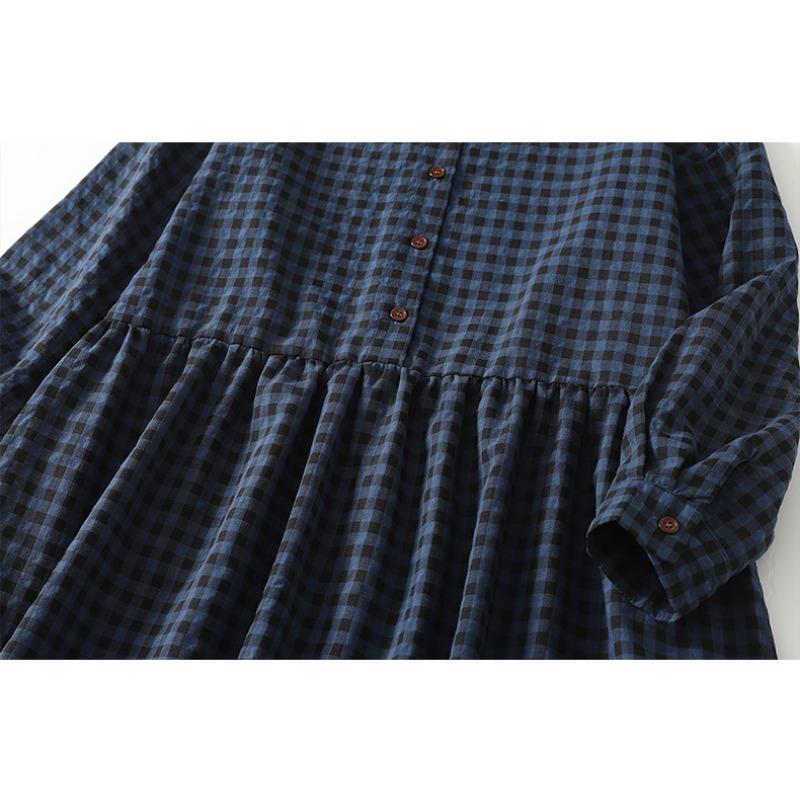 Spring and Summer Women's Checkered Long Sleeved Loose Casual Long Dress