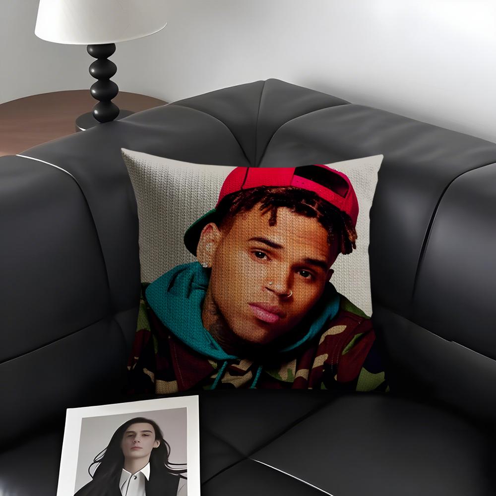 C-Chris Brownn Rapper Cushion Cover Natural Linen Organic Fabric Double-Sided Printing Sofa Home Decor Gift Pillow Case