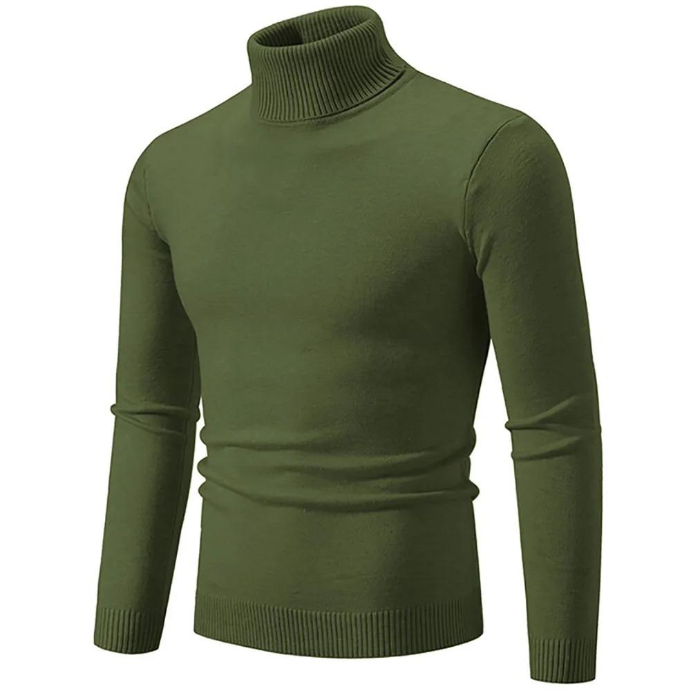 Mens Autumn Sweater Turtleneck Soft Solid Color Simple Style Pinstripe Tops Slim Fit Knitting Pullovers Warm Bottoming Clothes