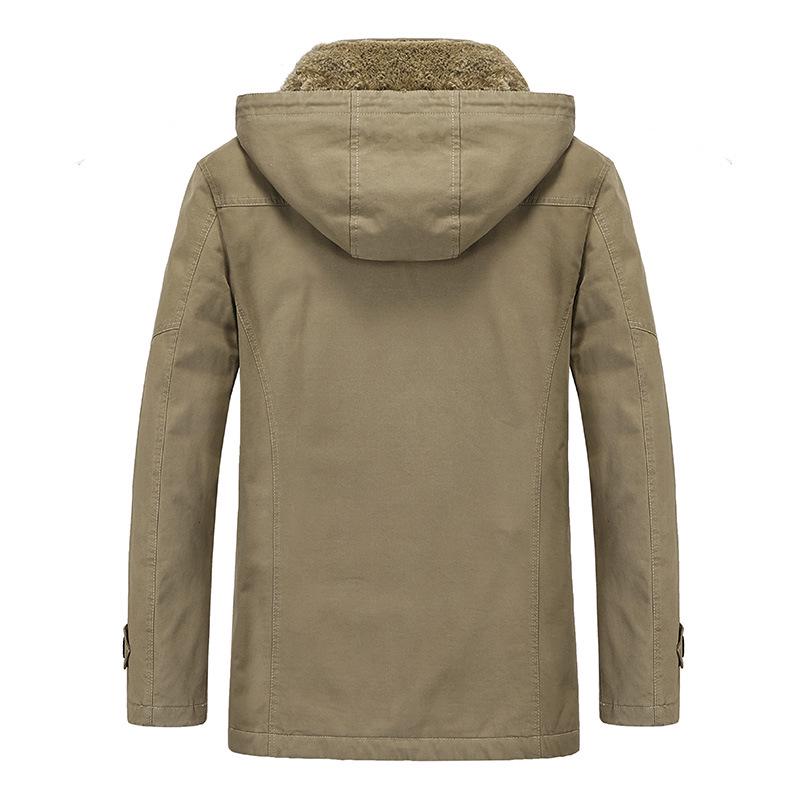 Men's Cross-Border Casual Fleece-Lined Cotton Jacket - Warm Mid-Length Trench for Autumn/Winter