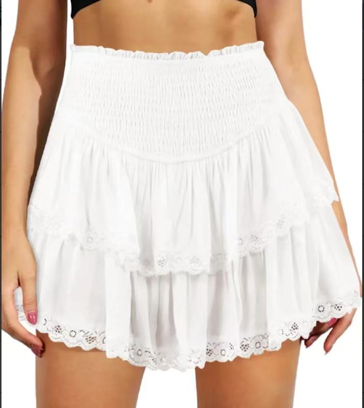 2024 Summer Collection: Women s European & American Short Irregular Puffy Pleated Skirt M белый