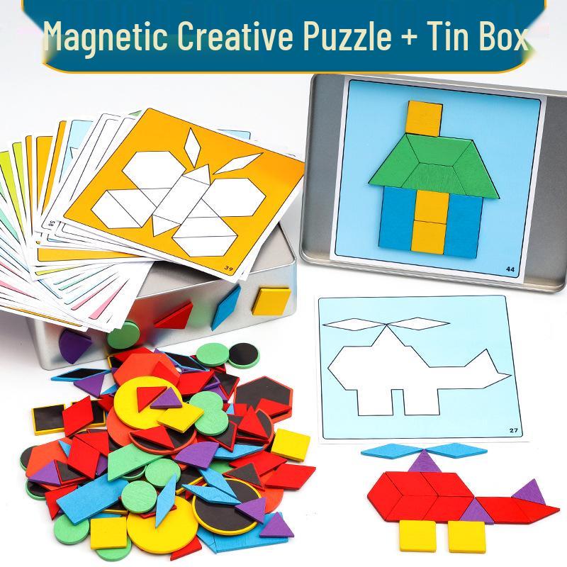 Wooden 155-Piece Shape Puzzle for Children's Early Education - Changeable Geometric Tangram Toy