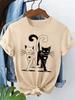 Kawaii Retro Cat Casual Y2k Fashion T-shirt Print Short Sleeve T Shirt Top Tee Summer Ladies Girls Shirt Top Tee