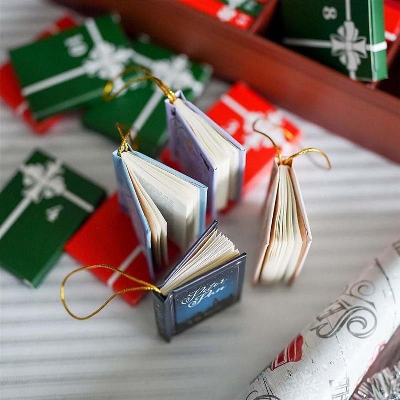 Christmas For Books Lovers Mini Book Ornament Advent Calendar, Miniature Library Holiday Decorations