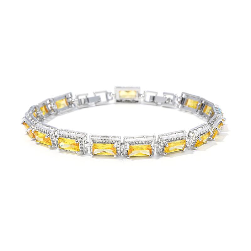 Light Luxury Square Multi-Colored Zircon Inlaid Bracelet, Women'S Silver-White Jewelry, Bridal Jewelry.