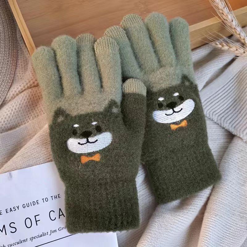 Cartoon Puppy Touchscreen Knitted Gloves Thickened Cold Proof for Both Men and Women Suitable for Student Cycling and Writing