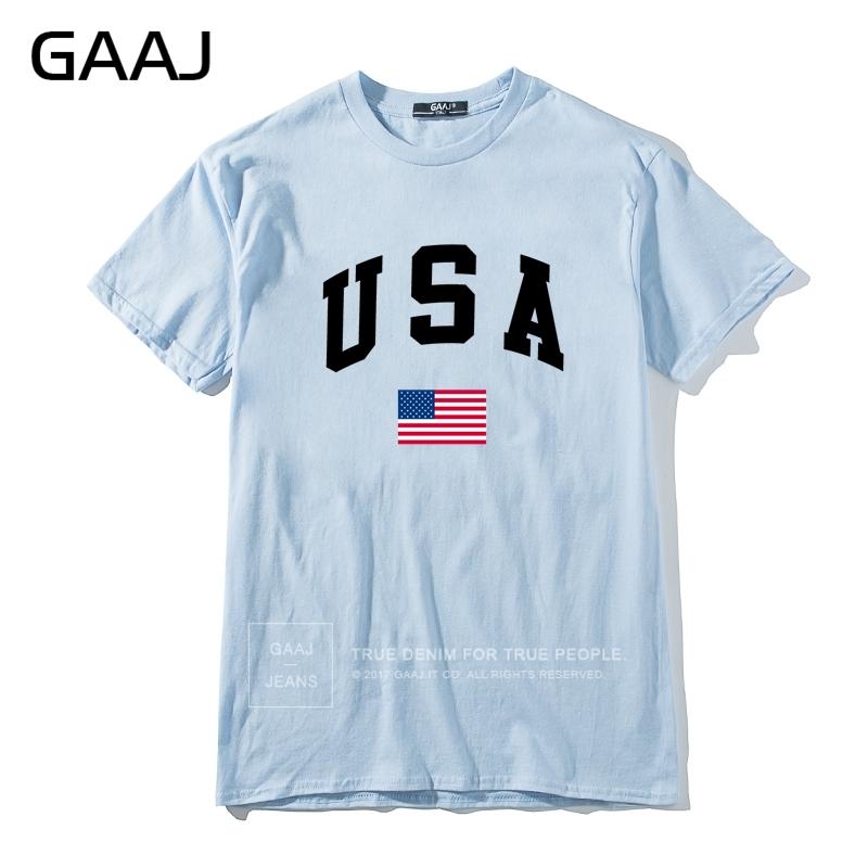 GAAJ USA America Flag Men T Shirt Top High Quality 100 Cotton Tshirts For Man Tshirt Printed Brand Clothing Casual Streetwear