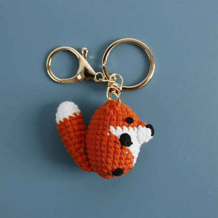 Cartoon Animal Series Crochet Keychain Cute Cow keyrings Handmaking Knitted Mini Animal Doll Keychain Custom Accessory