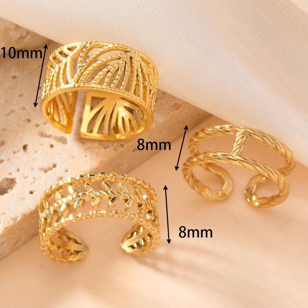 New Stainless Steel Ring Hydraulic Hollow Stacking Ring Fashion Vacuum Electroplated 18k Gold Titanium Steel Jewelry