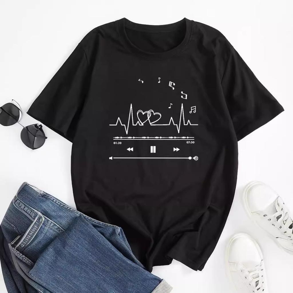 Letters Cotton T-Shirt Short Sleeve Round Neck Women 2d Print Tops