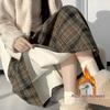 Korean Retro Plaid Woolen A-line Skirt for Women - High Waist Winter Long Skirt