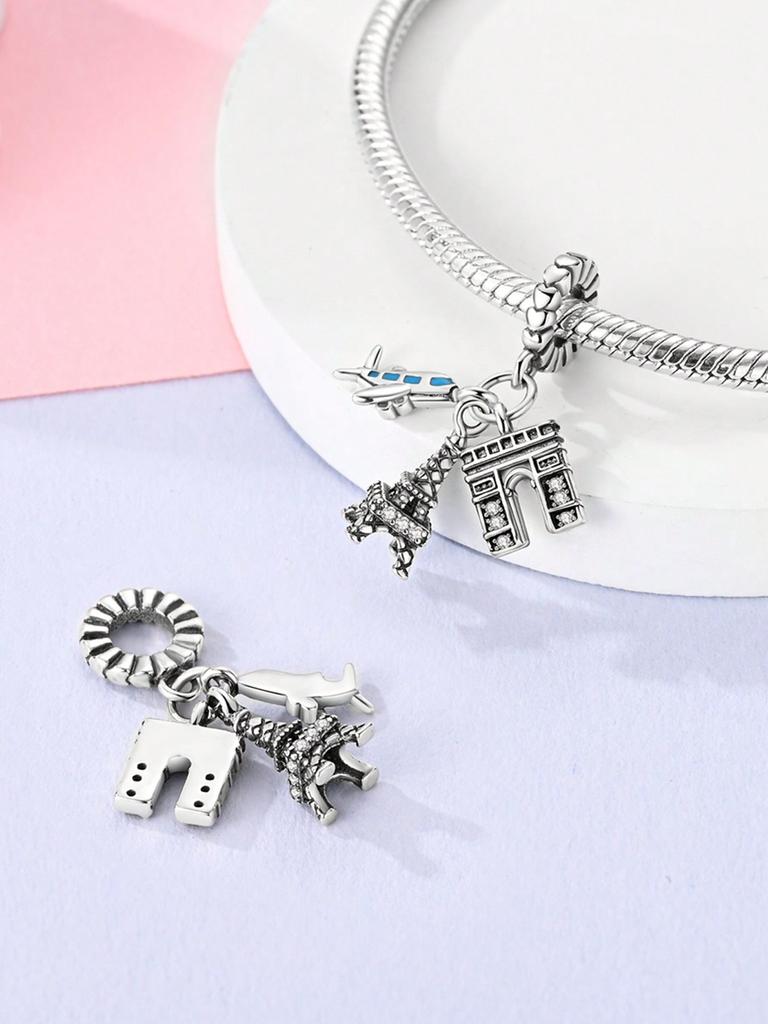 Charm Plata Travel Luggage Pyramid Bead Charms Copper Plated Fits Charm Genuine Bracelets For Jewellery Crafting DoItYourself Charms