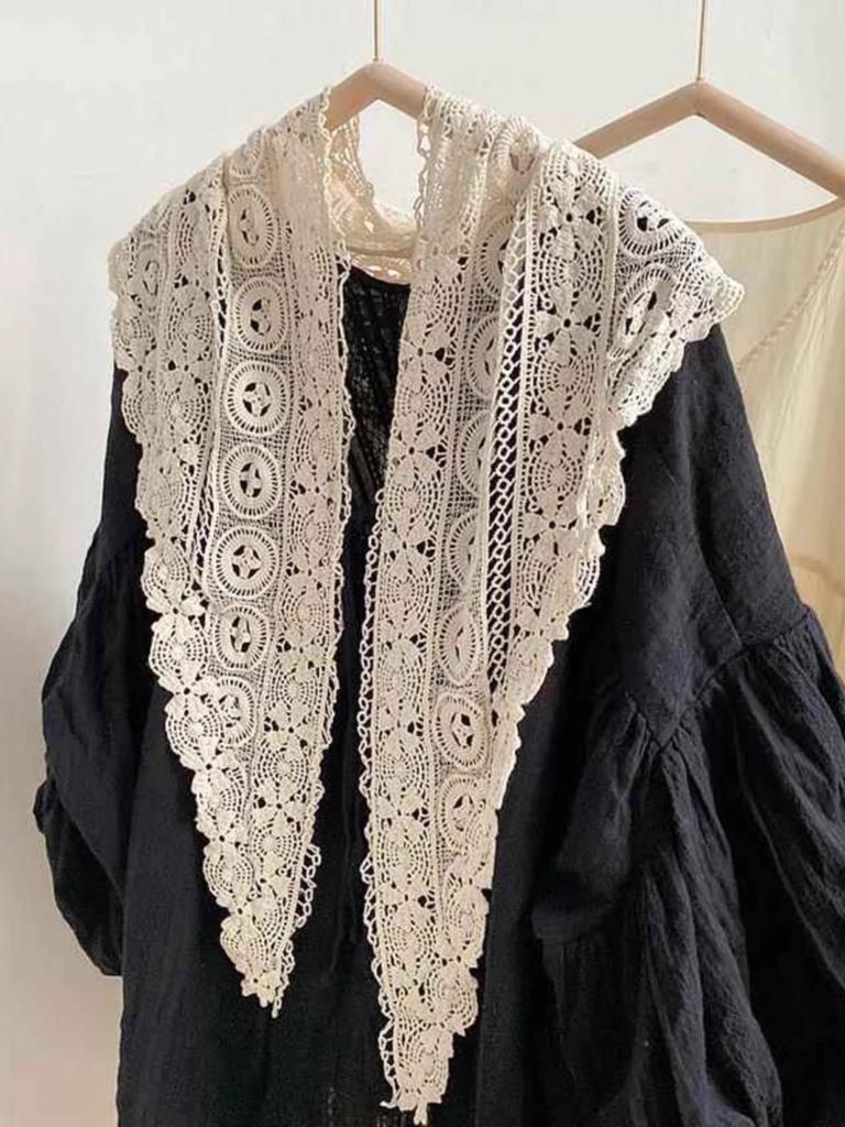 Johnature Handmade Crochet Triangle Scarf Versatile Spring Summer Women Solid Color Hollow Shawl Scarf