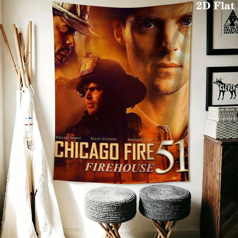 Chicago Fire Wall Tapestry Aesthetic Wall Hanging Printed Fabric Blanket Decorative Tapestries for Bedroom Living Room Home Decor