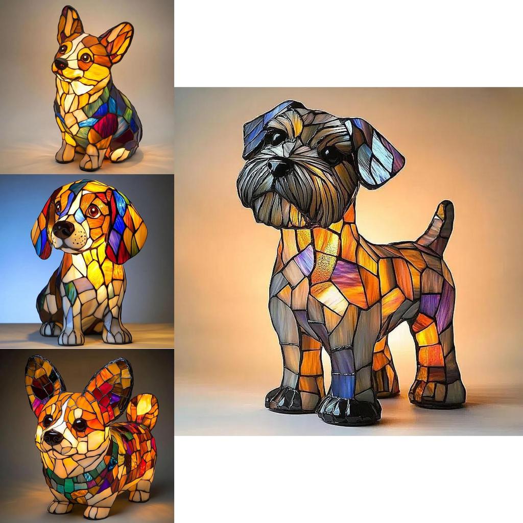 Gatto Cane Figurine in Resina Lampada LED con Interruttore di Alimentazione USB per Decorazione Soggiorno