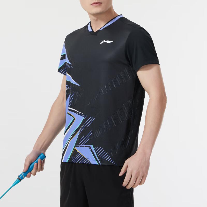 Li-Ning Color Block Breathable Short Sleeve T-Shirt Men Tops Black AAYU135-1
