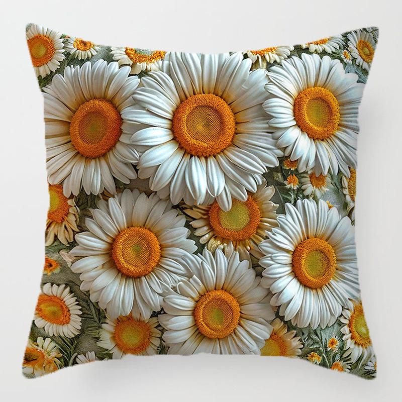3D Floral Embroidery Throw Pillow Cover - Sofa Cushion, Digital Print Pillowcase