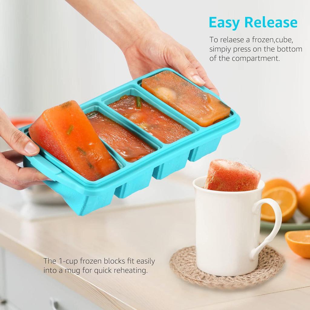 Silicone Ice Cube Tray with Lid: 4-Grid Frozen Soup & Food Storage Box