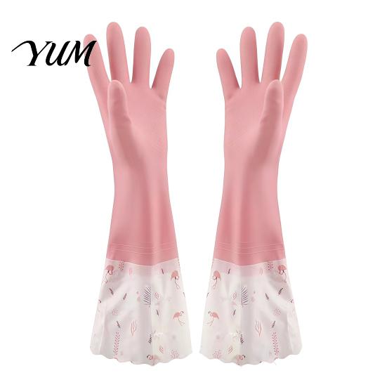 Waterproof Cleaning Gloves for Winter Long Sleeves Dishwashing Gloves, Thick Fleece Lining Non-Slip Silicone Reusable Rubber Housework Kitchen Laundry