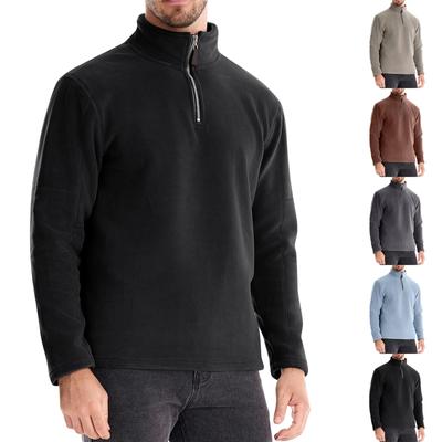 Men's Winter Casual Solid Color Stand Collar Half Zipper Fleece Long Sleeve Top