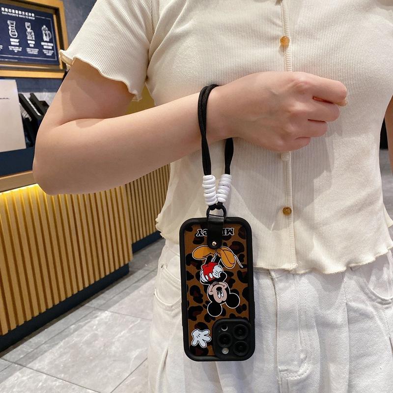Leopard print Mickey hand rope is suitable for Huawei nova15pro mobile phone case Honor 600 personalized eye ladder soft case