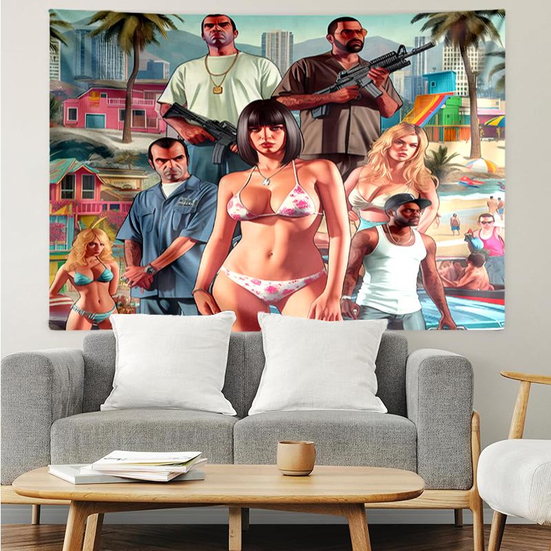 Game Grand Theft Auto Tapestry for Bedroom Aesthetic Classroom Tapestries Wall Hanging for Living Room Dorm Office,Ideal Creative Gift