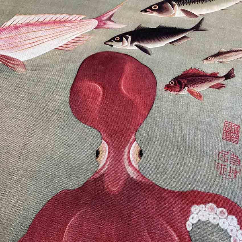 Ito and Tenugui hand 90cm x 35cm Made in Japan Stylish Tenugui Sea Pattern Japanese Japanese Japanese Interior Wall Towel 90 Jakuchu's "Fish