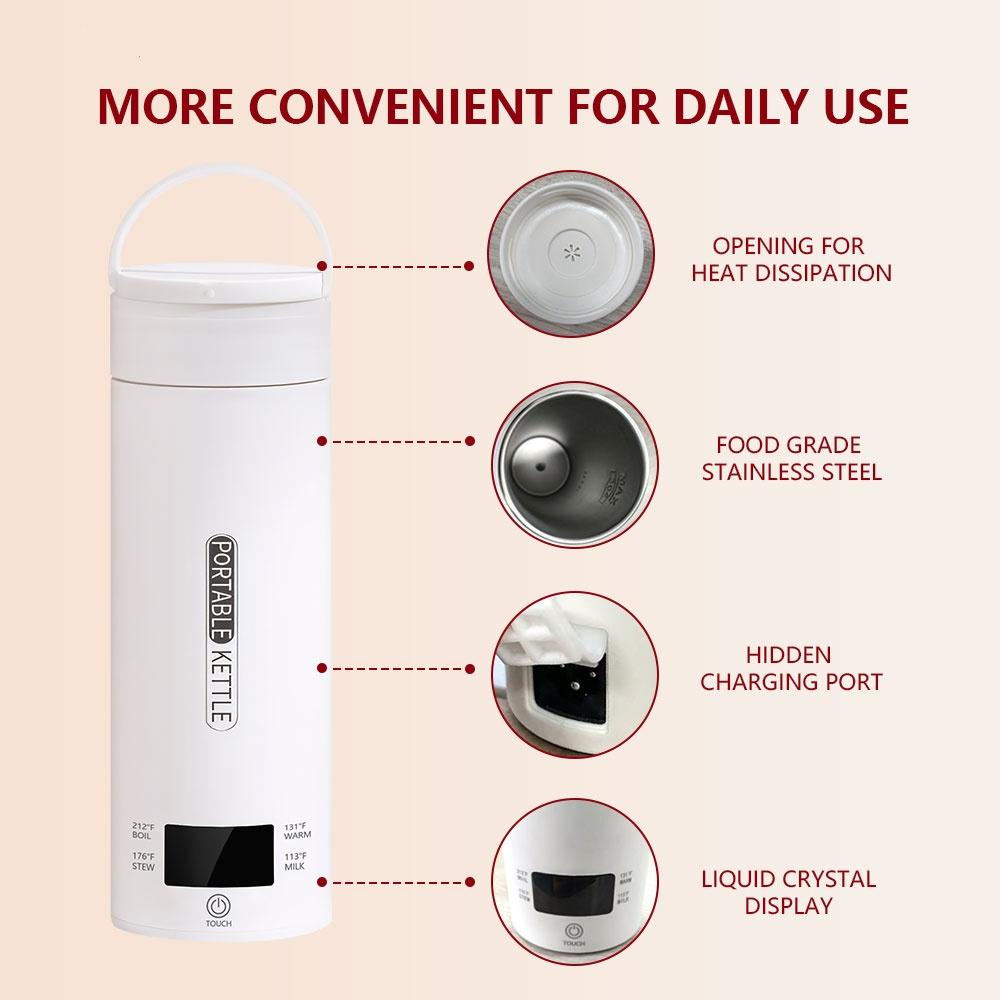 500ML Electric Kettles Portable Tea Coffee Kettle Travel Boil Water Thermal Cup Anti-Scald Water Bottle English Menu
