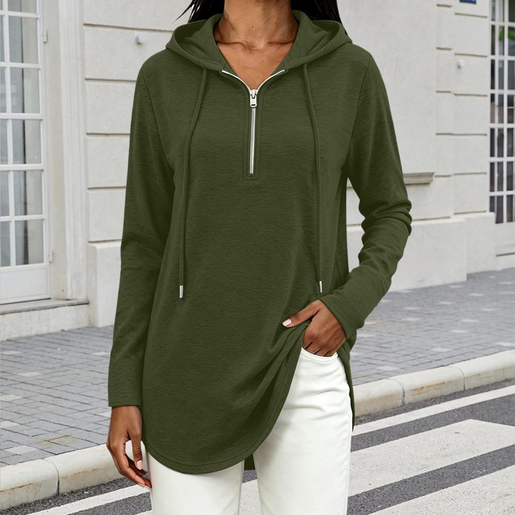 Women's Color Hooded Long Sleeve Pullover Casual Sweatshirt for Everyday Wear