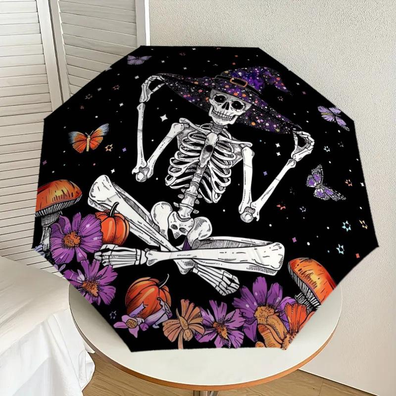 

1pc Skele-Witch-Meditation Umbrella with Plastic Handle,Suitable for All Seasons Home Travel Outdoor UmbrellaDD1662