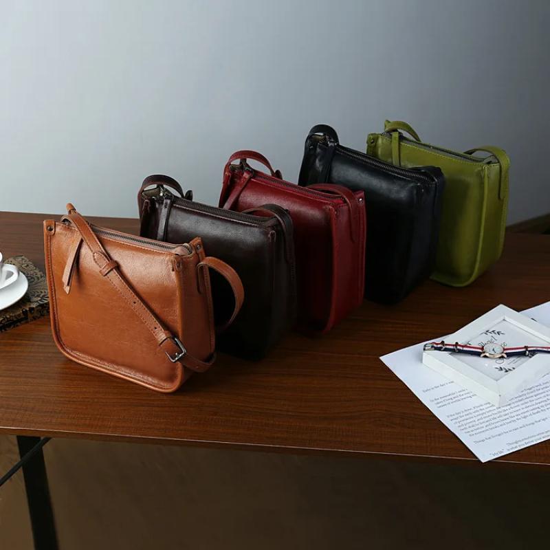 Johnature Geantă de damă Piele naturală Culoare solidă Simplă Navetă Versatilă Piele moale de vacă Genți de umăr Crossbody