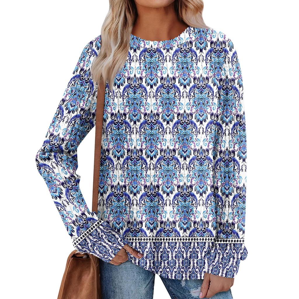 Women's Printed Lightweight Brushed-Cotton Round Neck Top