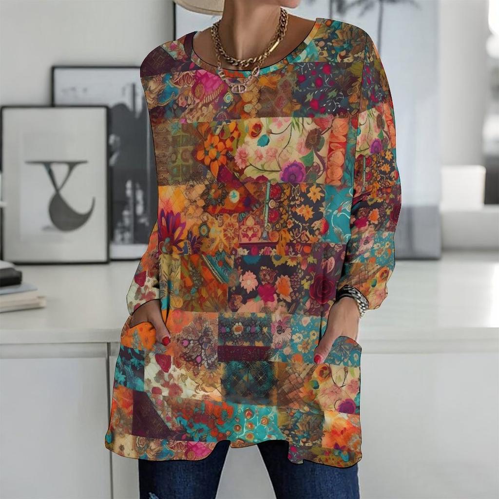 Plus Size Women Crew Neck Long Sleeve Tunic Soft Oversized Tops For Home Life And Casual Walking
