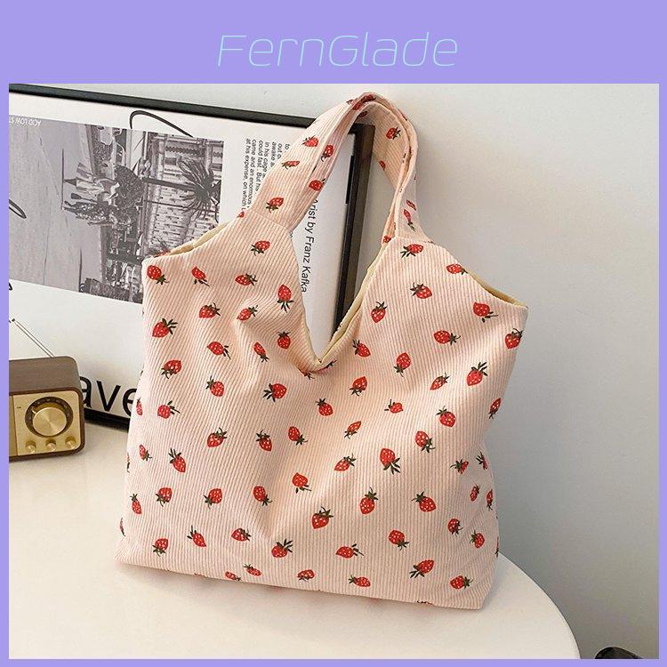 Trendy 2024 Canvas Strawberry Tote Bag Fashionable Soft Shoulder Bag For Women