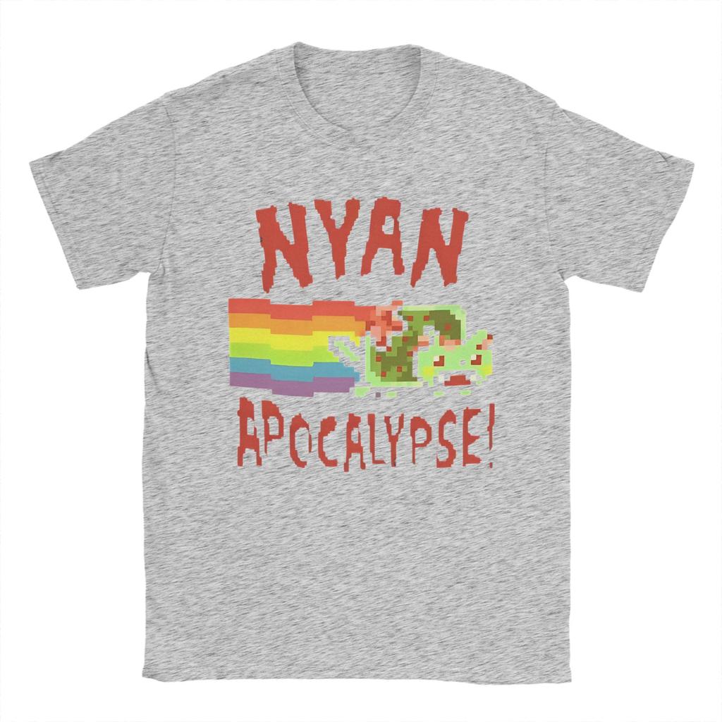 Men's Nyan-Cats Apocalypse Game T Shirts Funny Internet Meme Pure Cotton merch Novelty Short Sleeve Round Neck Tee Shirt T-Shirt
