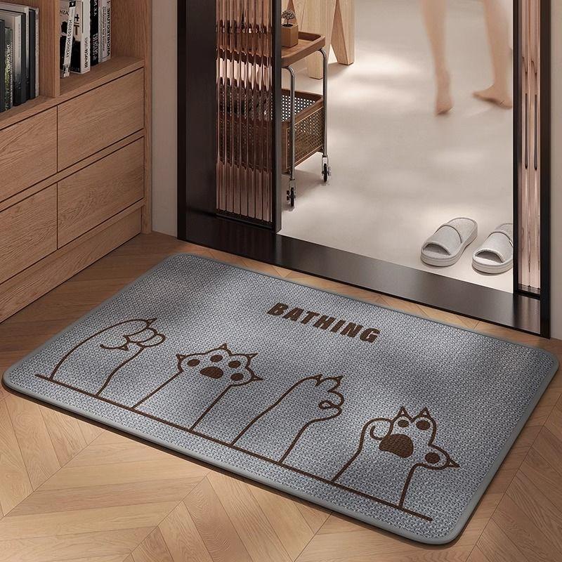 Linen Woven Bathroom Non-Slip Foot Mat, Bathroom Door Absorbent Floor Mat, Bathroom Shower Room Dirt-Resistant Carpet