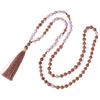 KELITCH Long Tassel Necklace Rudlaksha Mala Agate Bead Necklace Accessory (Brown)