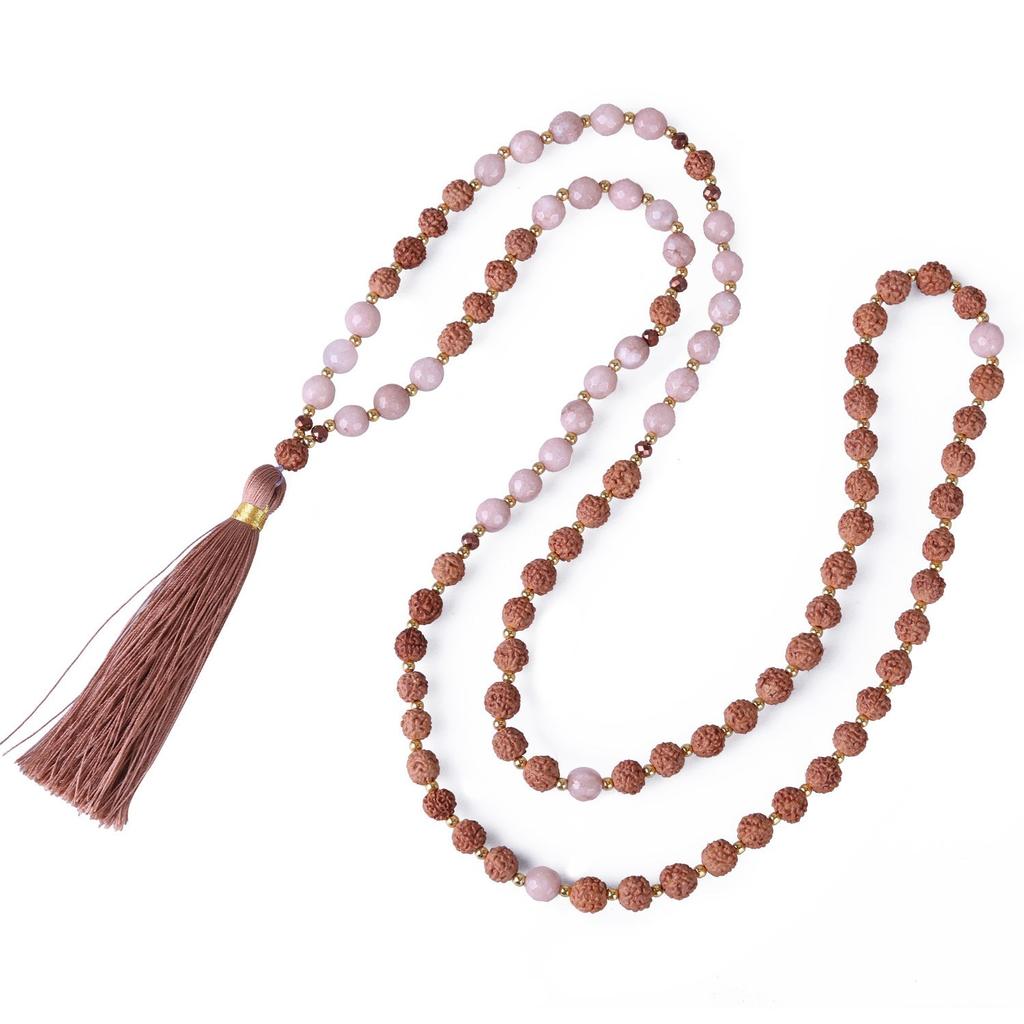 KELITCH Long Tassel Necklace Rudlaksha Mala Agate Bead Necklace Accessory (Brown)