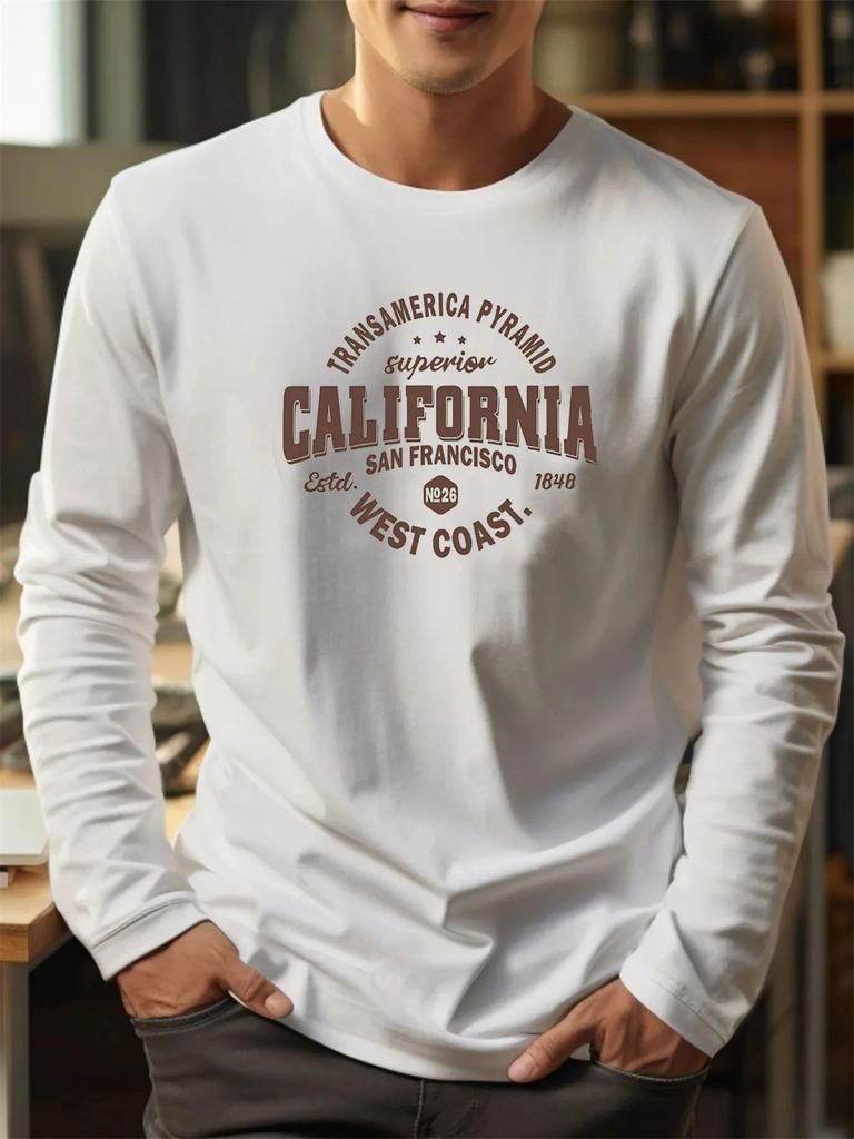 Neues Herren-Langarm-T-Shirt für Frühling und Herbst mit Streetwear-Mode und Komfort, bedruckt mit Buchstabenmuster