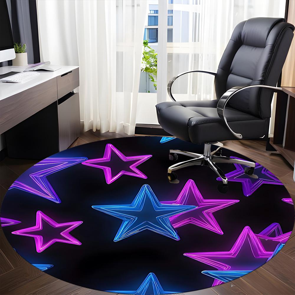 1pc Neon Star Decor Chair Carpet for Office, Round Polyester Mat, Indoor Decor for Office, Easycare Fabric, Washable Non-slip Area Carpet