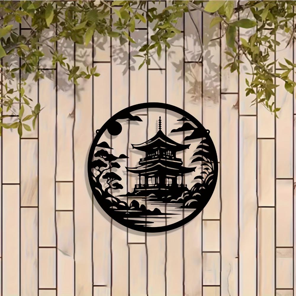 Japanese Pagoda Metal Wall Art Sculpture Mural Garden Yard Fence Weatherproof Decor Large Size Gift