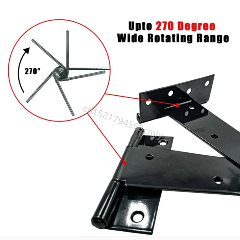 Black Metal Hinges 270° Rotation Capacity T Type for Wooden Cabinet Door 6XDE