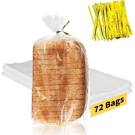 Bread Bags with Ties, 72 Pack Clear Bread Bags for Homemade Bread and 100 Ties, Adjustable Reble Plastic Bread Bags, Bread Loaf Bags for Home Bakers