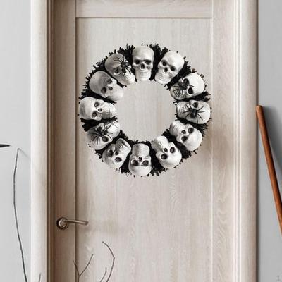 Halloween Wreath 16.93" Scary Round Holiday Decoration Gothic Garland Artificial Skeleton for