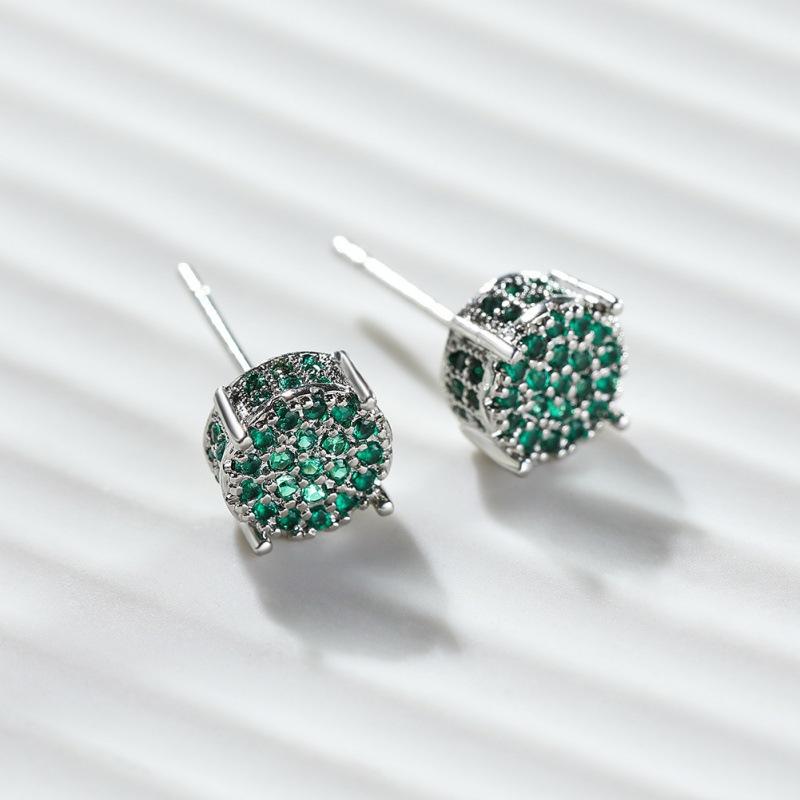 Popular White K Round Zircon Inlaid Stud Earrings Women, Full Diamond Earrings Temperament Versatile Ear Jewelry