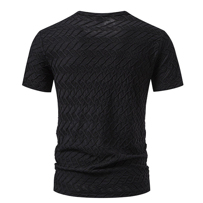Summer New Men's Short Sleeve T-shirt Casual Round Neck Textured Design Fashion Lightweight Breathable Male Tops